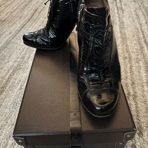 Women’s Alaia Black Leather Heeled Booties - Size 40